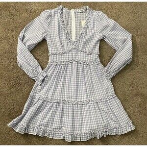 Allison & Kelly Dress Women Medium Lavender Cottagecore Fit Flare Ruffle Gingham